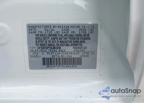 2016 Nissan Versa 1.6 S/1.6 S+/1.6 Sl/1.6 Sv from USA, damaged, VIN 3N1CN7AP7GL861310